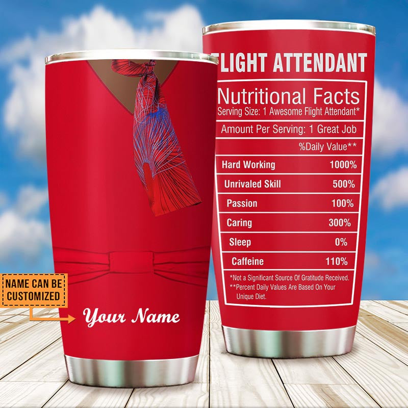 Personalized Flight Attendant Nutritional Facts Tumbler.