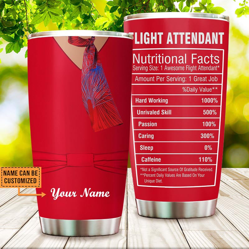 Personalized Flight Attendant Nutritional Facts Tumbler.