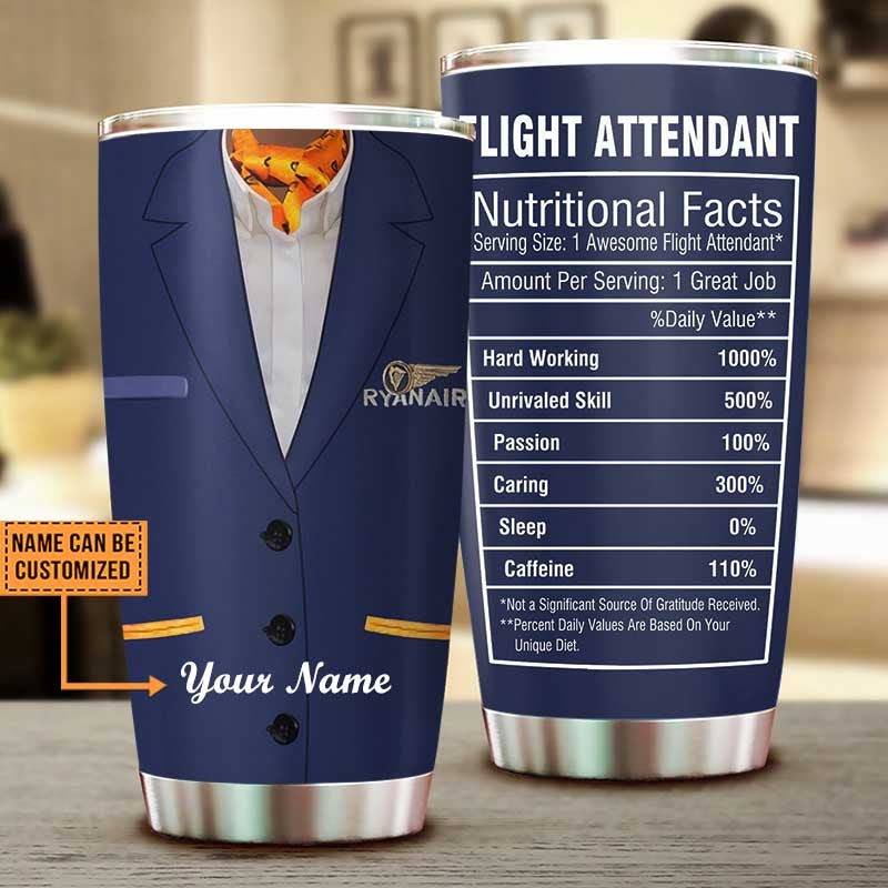 Personalized Flight Attendant Nutritional Facts Tumbler.