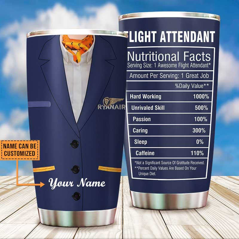 Personalized Flight Attendant Nutritional Facts Tumbler.