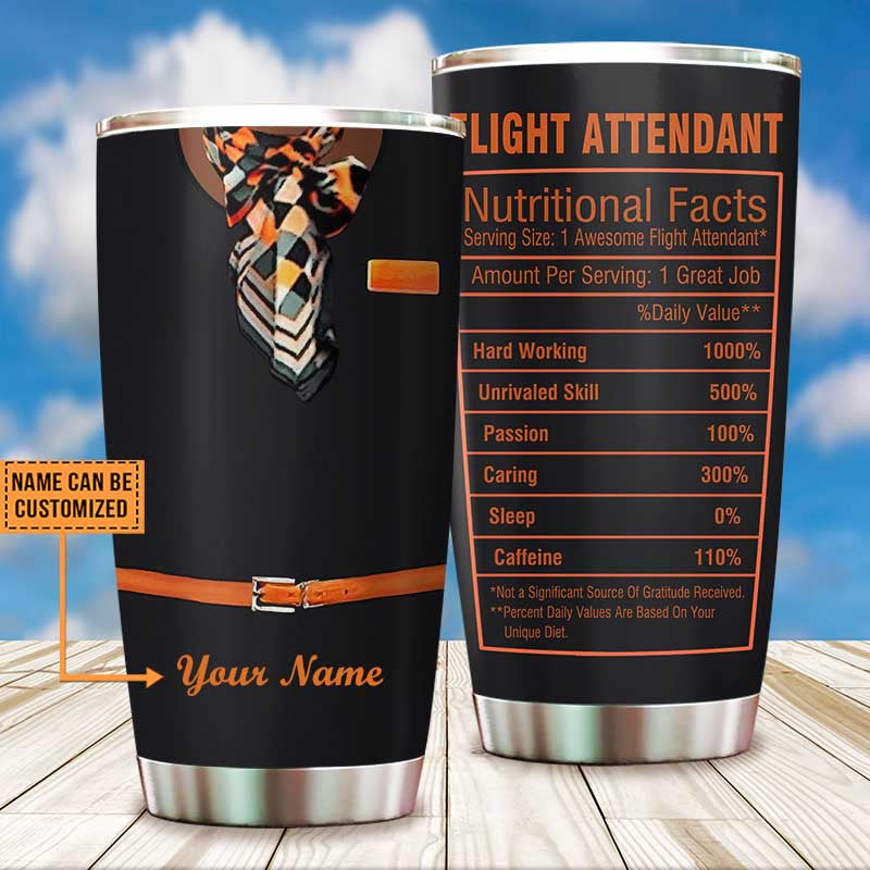 Personalized Flight Attendant Nutritional Facts Tumbler.