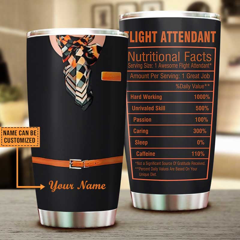 Personalized Flight Attendant Nutritional Facts Tumbler.
