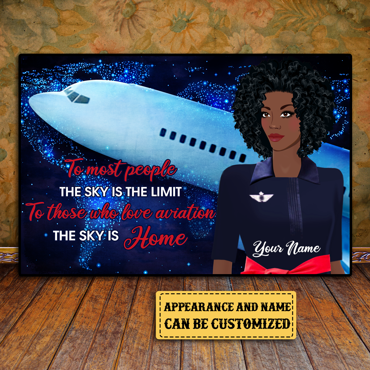 Personalized The Sky Is Home Flight Attendant Poster & Canvas.