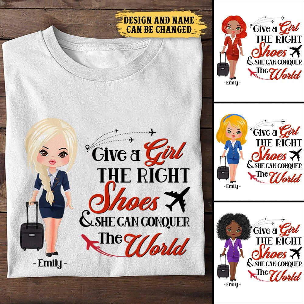 Give A Girl The Right Shoes And She Can Conquer The World - Personalized Flight Attendant Shirtwdwq eqw easdasd Give A Girl The Right Shoes And She Can Conquer The World - Personalized Flight Attendant Shirtewq wqe wqeaadk.
