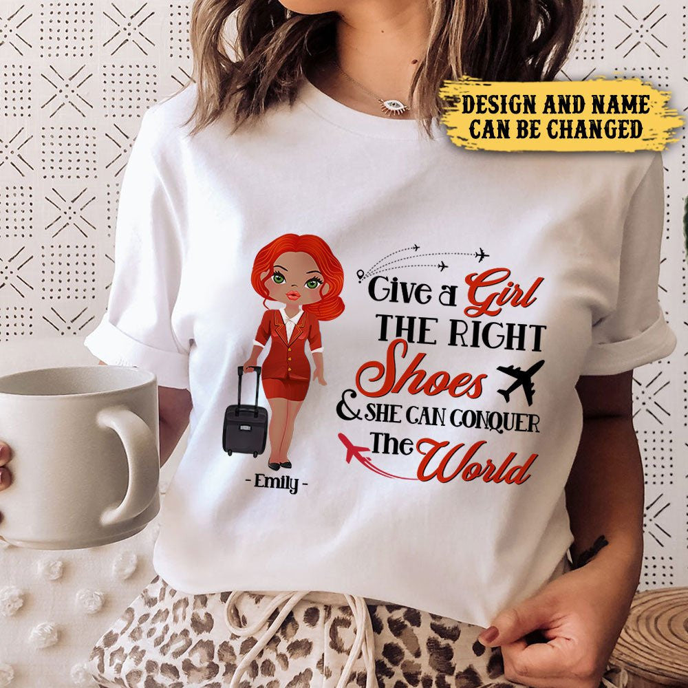 Give A Girl The Right Shoes And She Can Conquer The World - Personalized Flight Attendant Shirtwdwq eqw easdasd Give A Girl The Right Shoes And She Can Conquer The World - Personalized Flight Attendant Shirtewq wqe wqeaadk.