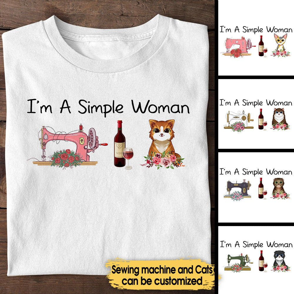 I'm A Simple Woman Like Sewing, Wine And Cats - Personalized Shirtwdwq eqw easdasd I'm A Simple Woman Like Sewing, Wine And Cats - Personalized Shirtewq wqe wqeaadk.