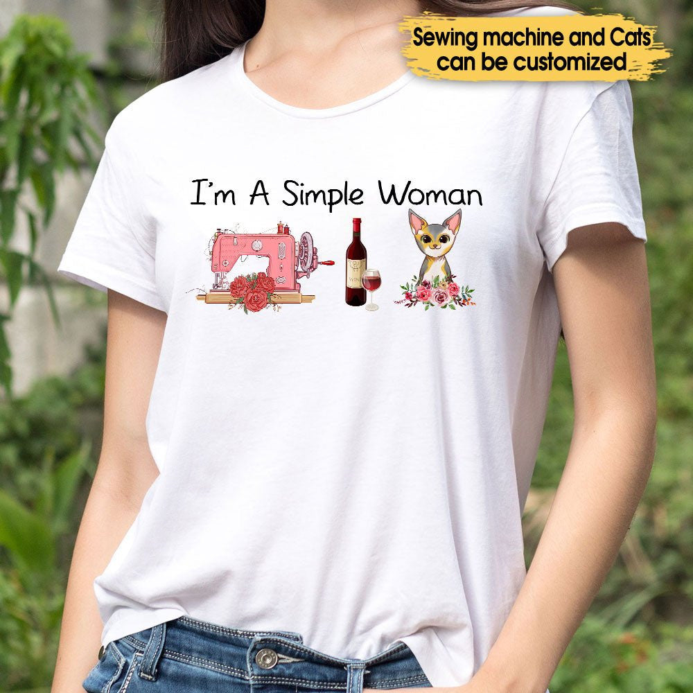 I'm A Simple Woman Like Sewing, Wine And Cats - Personalized Shirtwdwq eqw easdasd I'm A Simple Woman Like Sewing, Wine And Cats - Personalized Shirtewq wqe wqeaadk.