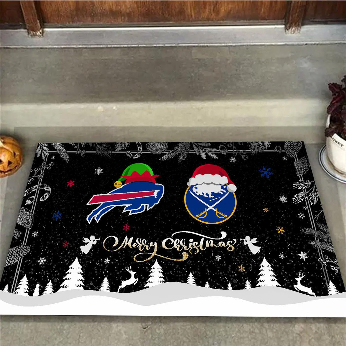 Merry Christmas Doormat- Buffalo B And Buffalo SBR - Anti Slip Indoor Doormat