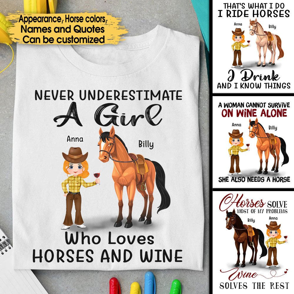 Never Underestimate A Girl Who Loves Horses And Wine - Personalized Shirtwdwq eqw easdasd Never Underestimate A Girl Who Loves Horses And Wine - Personalized Shirtewq wqe wqeaadk.