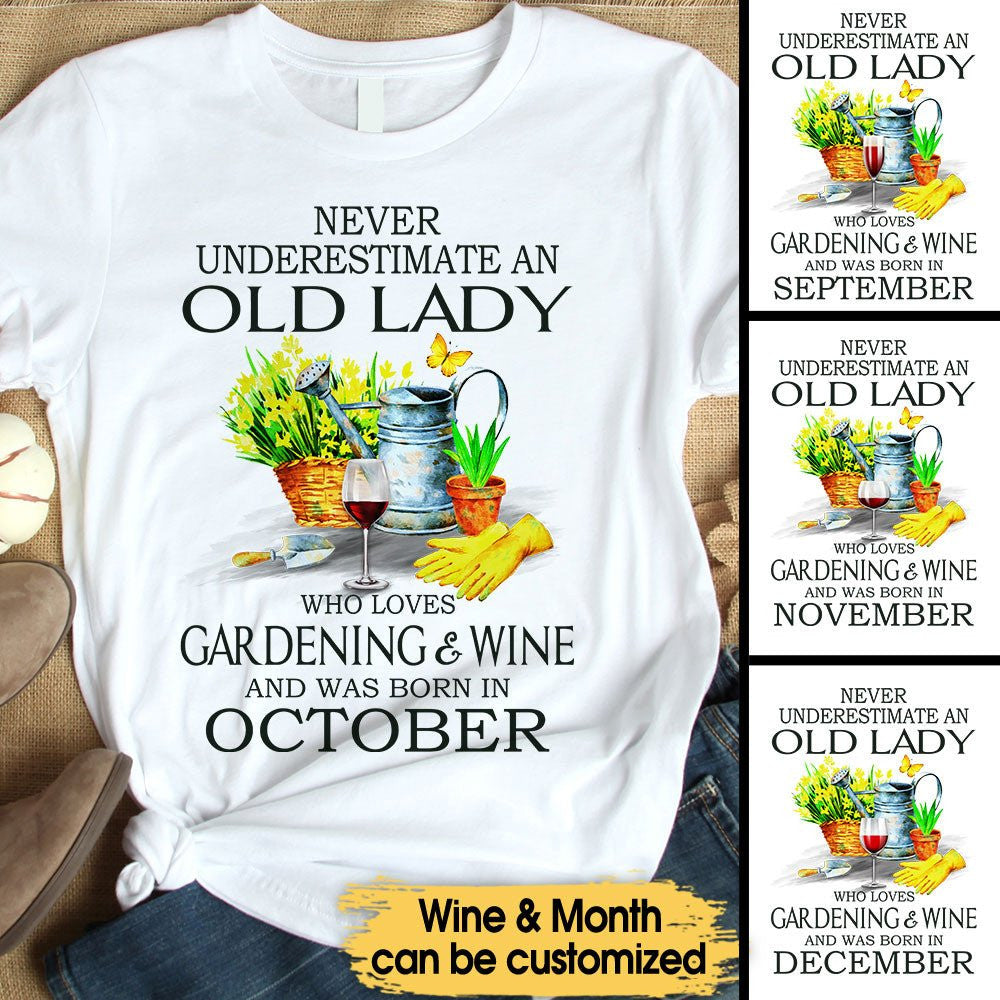 Never Underestimate An Old Lady Who Loves Gardening & Wine - Personalized Birthday Shirtwdwq eqw easdasd Never Underestimate An Old Lady Who Loves Gardening & Wine - Personalized Birthday Shirtewq wqe wqeaadk.
