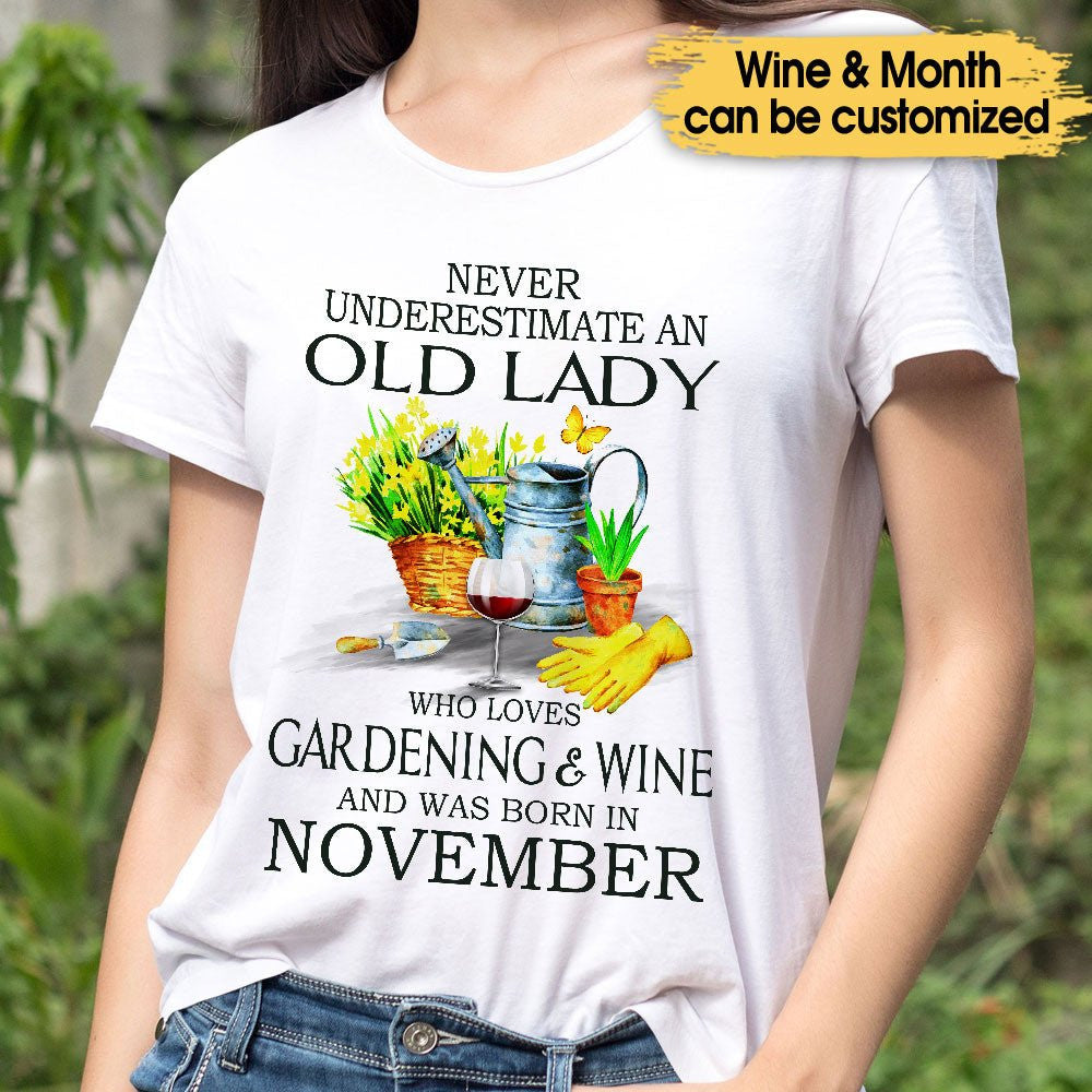 Never Underestimate An Old Lady Who Loves Gardening & Wine - Personalized Birthday Shirtwdwq eqw easdasd Never Underestimate An Old Lady Who Loves Gardening & Wine - Personalized Birthday Shirtewq wqe wqeaadk.