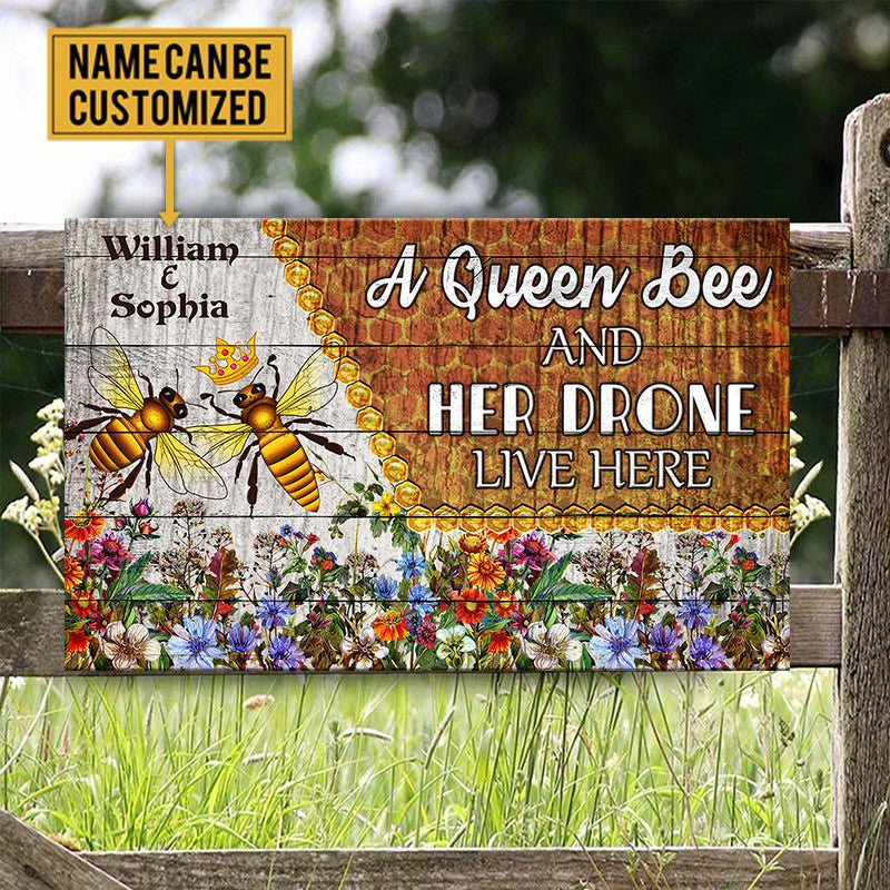 Personalized A Queen Bee And Her Drone Live Here Pallet Wood Rectangle Sign.
