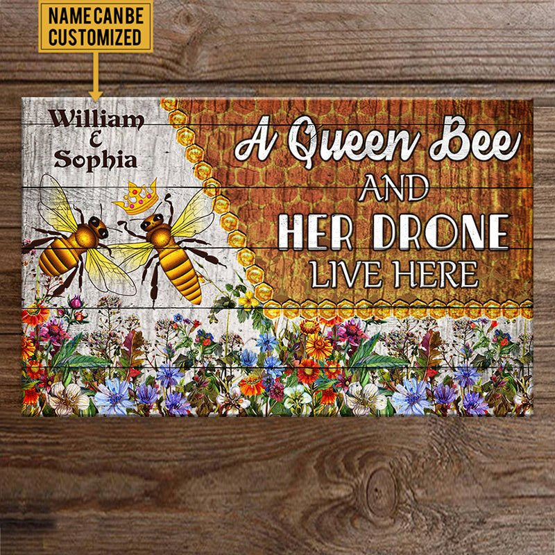 Personalized A Queen Bee And Her Drone Live Here Pallet Wood Rectangle Sign.