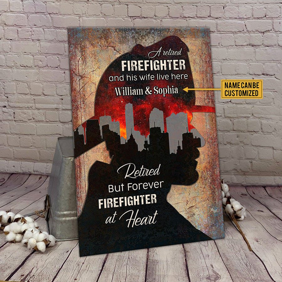 Personalized A Retired Firefighter And His Wife Live Here Metal Sign.