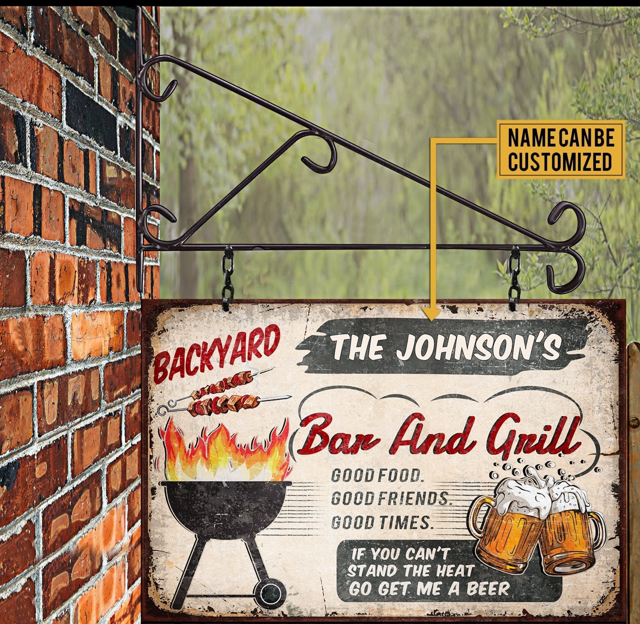 Personalized Backyard Bar & Grill Classic Metal Sign.