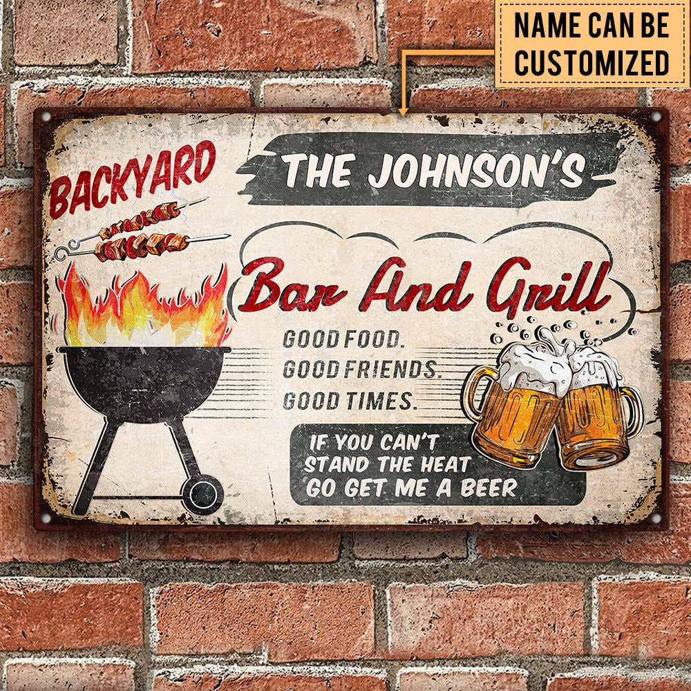 Personalized Backyard Bar & Grill Classic Metal Sign.
