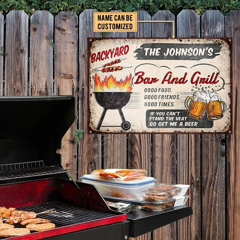 Personalized Backyard Bar & Grill Classic Metal Sign.