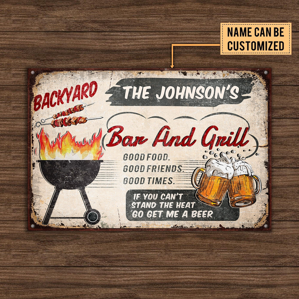 Personalized Backyard Bar & Grill Classic Metal Sign.