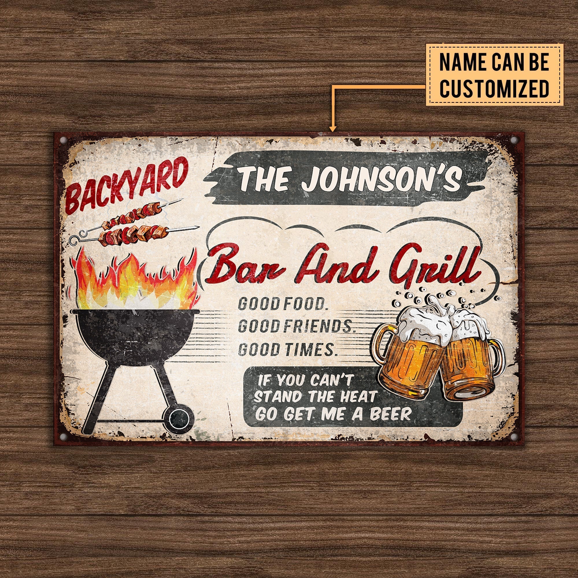 Personalized Backyard Bar & Grill Classic Metal Sign.