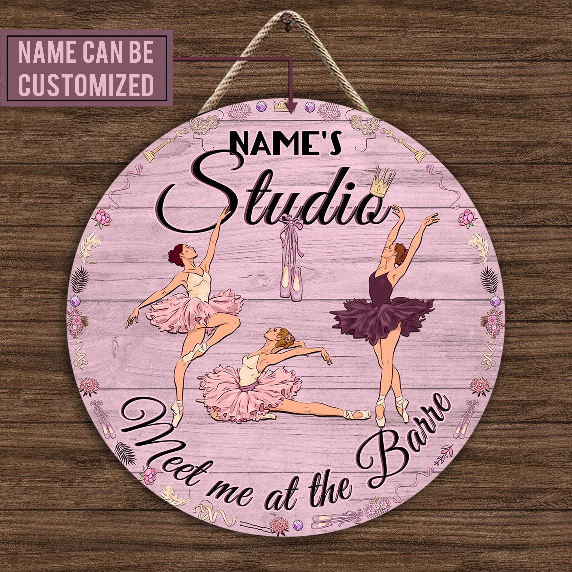 Personalized Ballet Meet Me At The Barre Pallet Wood Circle Sign.