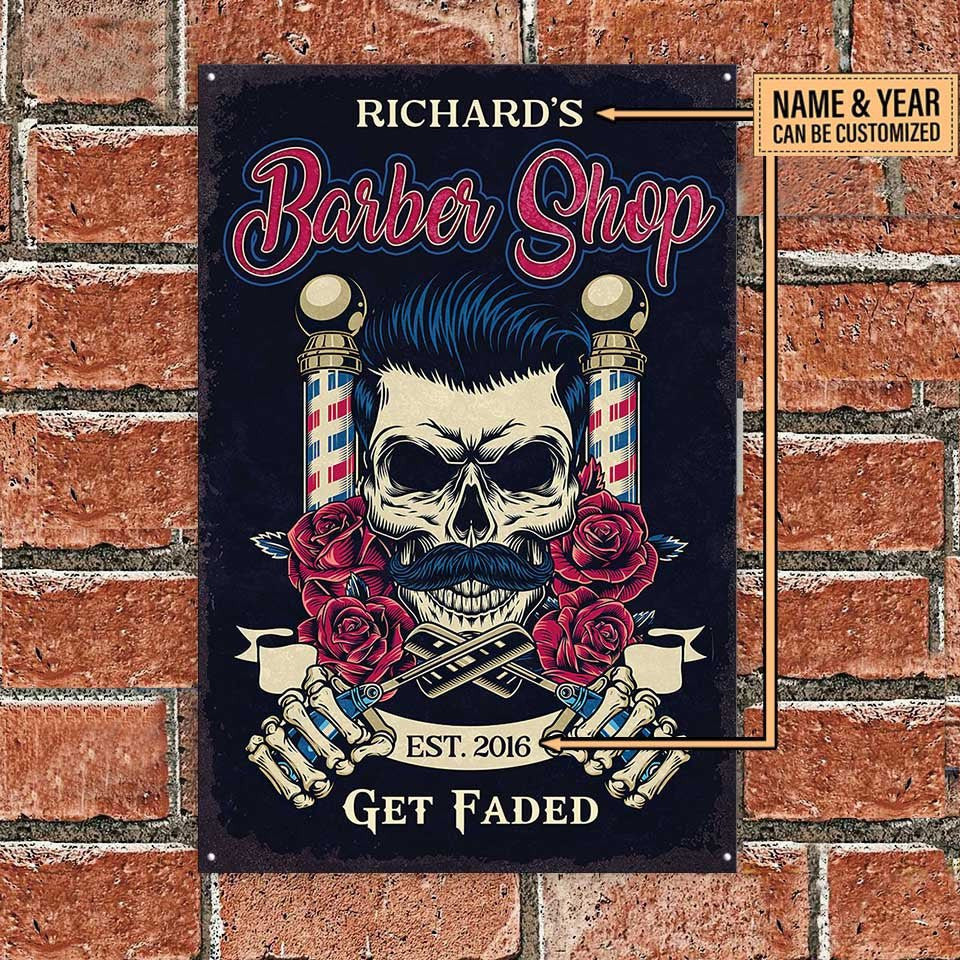 Personalized Barber Shop Get Faded Metal Sign.