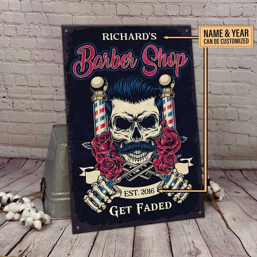 Personalized Barber Shop Get Faded Metal Sign.