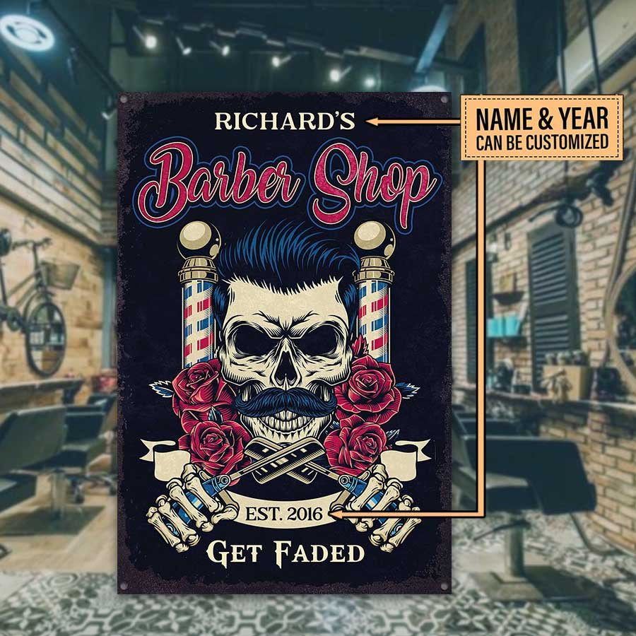 Personalized Barber Shop Get Faded Metal Sign.