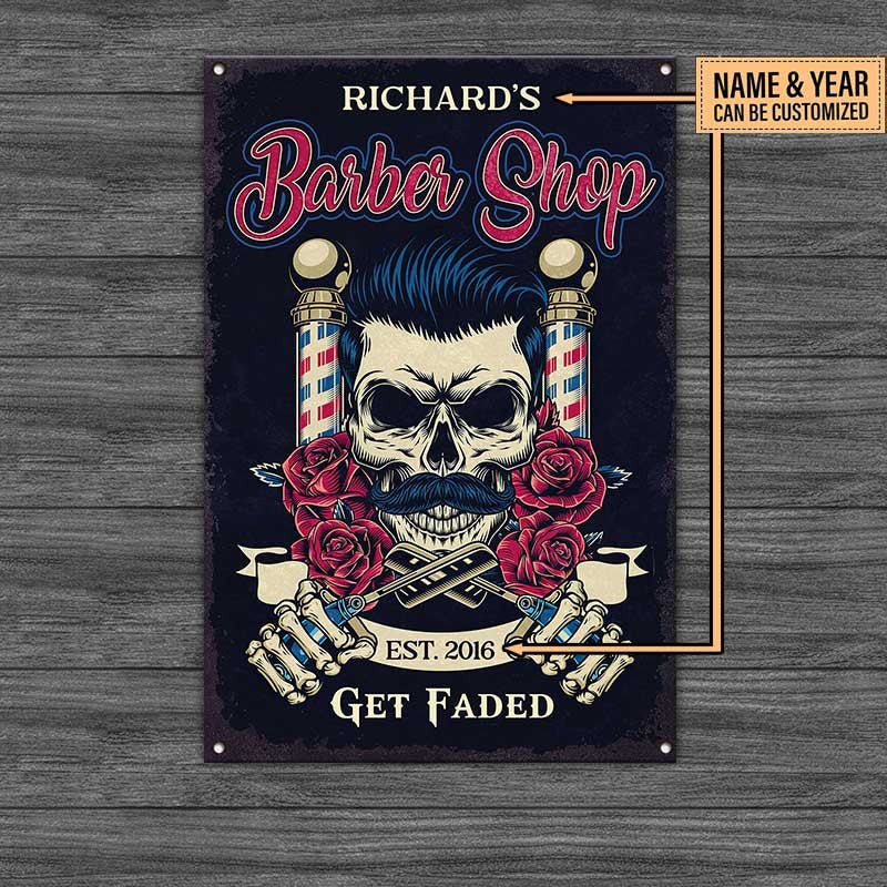 Personalized Barber Shop Get Faded Metal Sign.