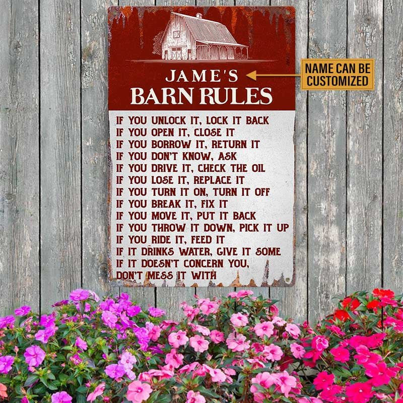 Personalized Barn Rules Classic Metal Sign.