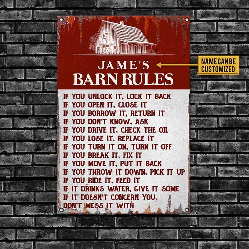 Personalized Barn Rules Classic Metal Sign.