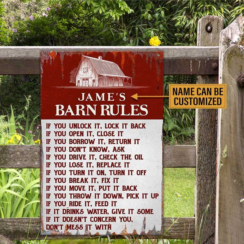 Personalized Barn Rules Classic Metal Sign.