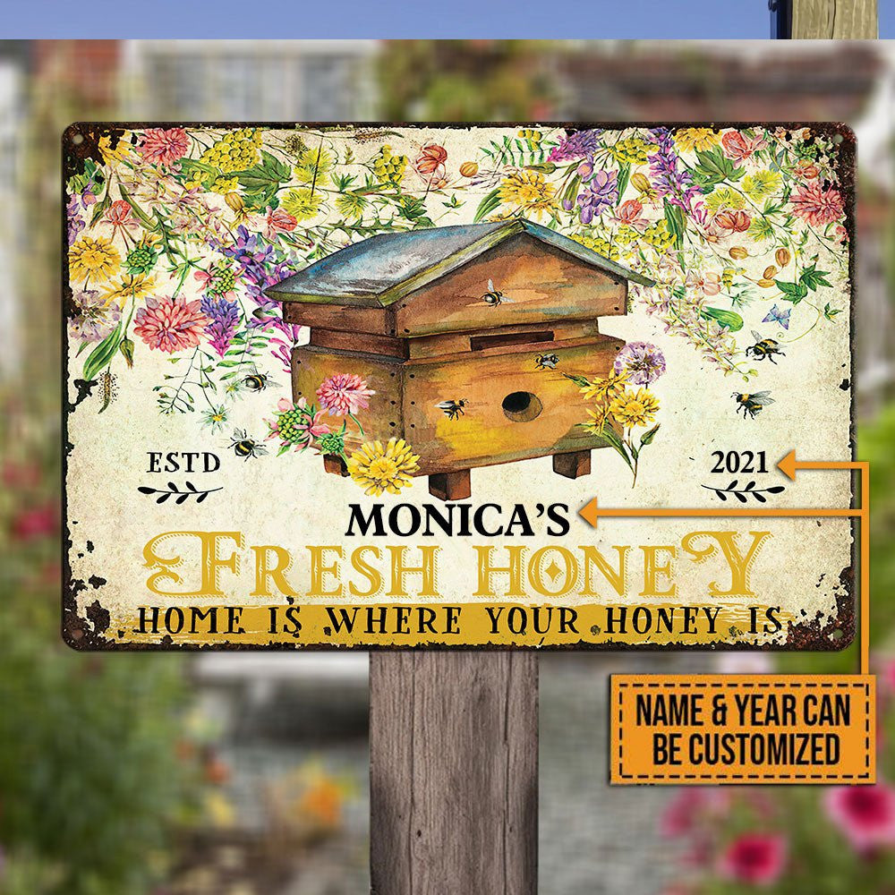 Personalized Bee Fresh Honey Classic Metal Sign.