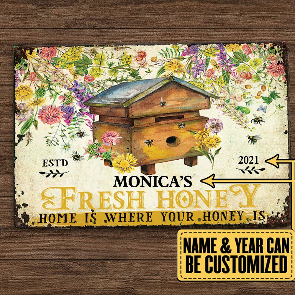Personalized Bee Fresh Honey Classic Metal Sign.