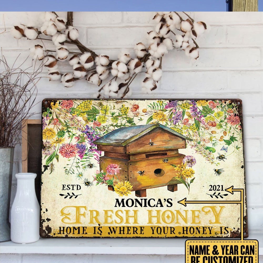 Personalized Bee Fresh Honey Classic Metal Sign.