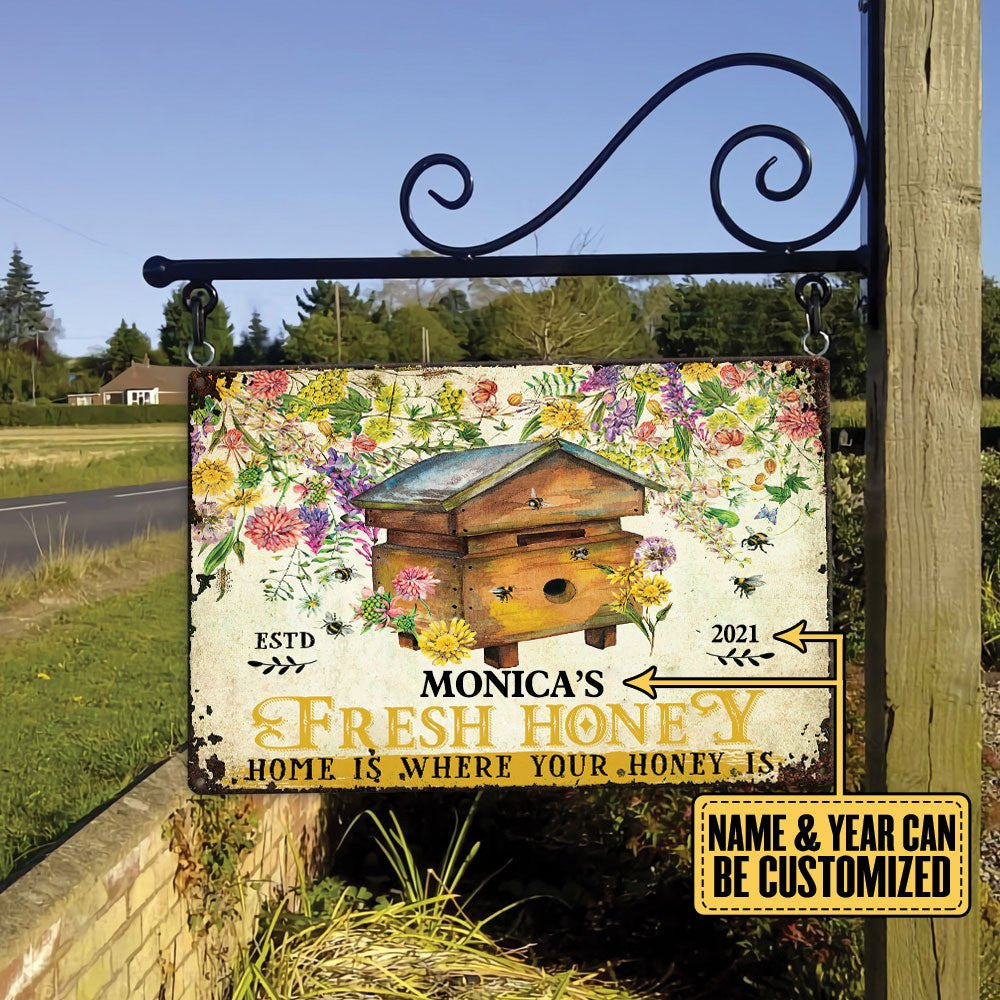 Personalized Bee Fresh Honey Classic Metal Sign.