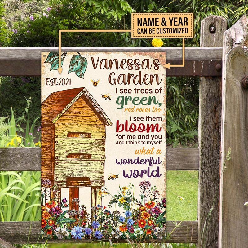 Personalized Bee Garden What A Wonderful World Classic Metal Signwdwq eqw easdasd Personalized Bee Garden What A Wonderful World Classic Metal Signewq wqe wqeaadk.