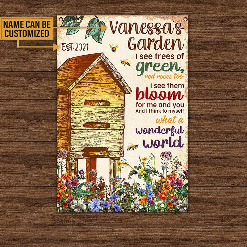 Personalized Bee Garden What A Wonderful World Classic Metal Signwdwq eqw easdasd Personalized Bee Garden What A Wonderful World Classic Metal Signewq wqe wqeaadk.