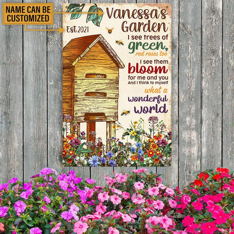 Personalized Bee Garden What A Wonderful World Classic Metal Signwdwq eqw easdasd Personalized Bee Garden What A Wonderful World Classic Metal Signewq wqe wqeaadk.