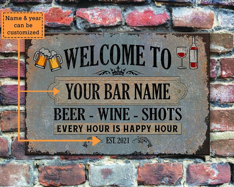 Personalized Beer - Wine - Shots Classic Metal Sign.