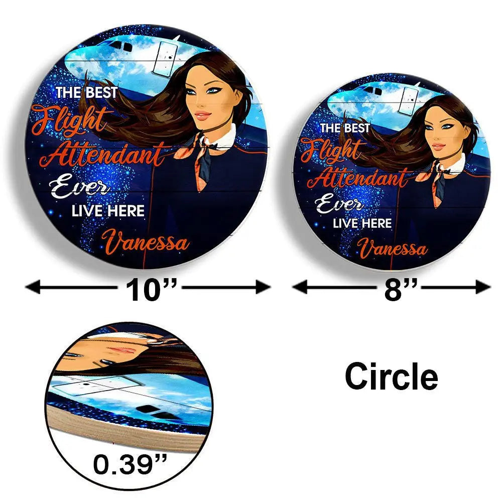 Personalized Best Flight Attendant Ever Live Here Pallet Wood Circle Sign.