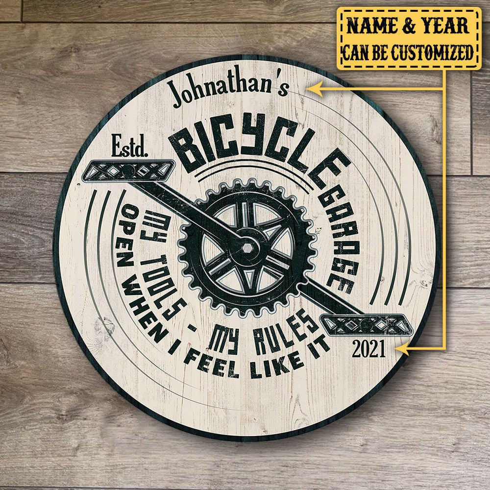 Personalized Bicycle Garage My Tools My Rules Wood Round Signwdwq eqw easdasd Personalized Bicycle Garage My Tools My Rules Wood Round Signewq wqe wqeaadk.