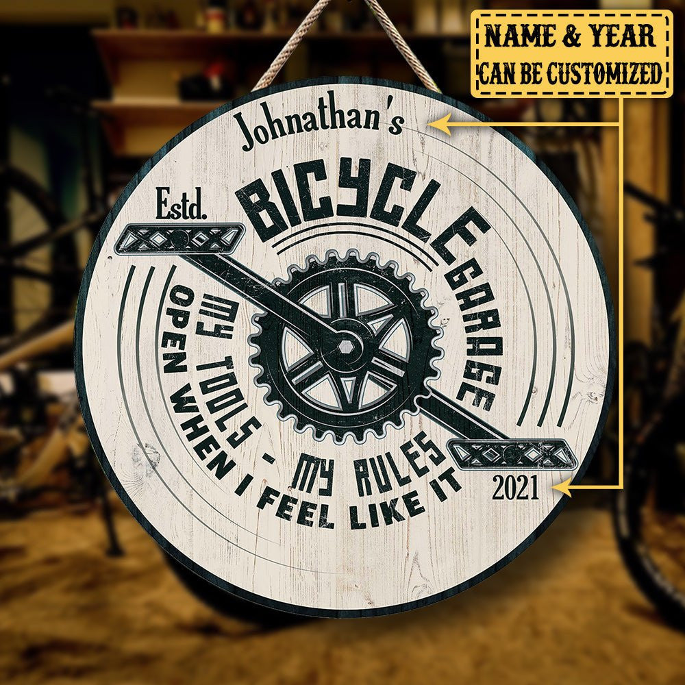Personalized Bicycle Garage My Tools My Rules Wood Round Signwdwq eqw easdasd Personalized Bicycle Garage My Tools My Rules Wood Round Signewq wqe wqeaadk.