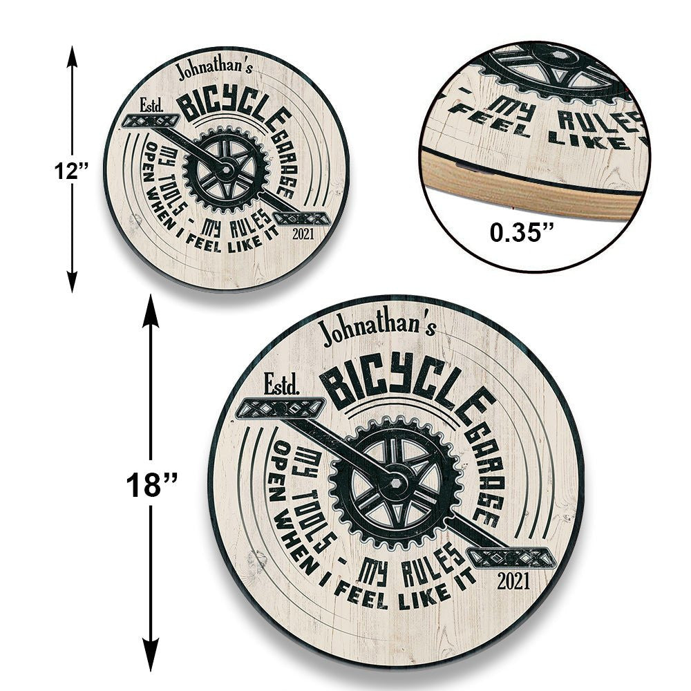 Personalized Bicycle Garage My Tools My Rules Wood Round Signwdwq eqw easdasd Personalized Bicycle Garage My Tools My Rules Wood Round Signewq wqe wqeaadk.