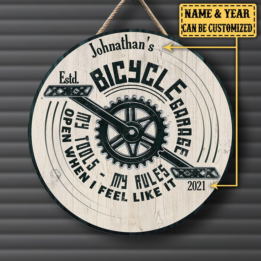 Personalized Bicycle Garage My Tools My Rules Wood Round Signwdwq eqw easdasd Personalized Bicycle Garage My Tools My Rules Wood Round Signewq wqe wqeaadk.