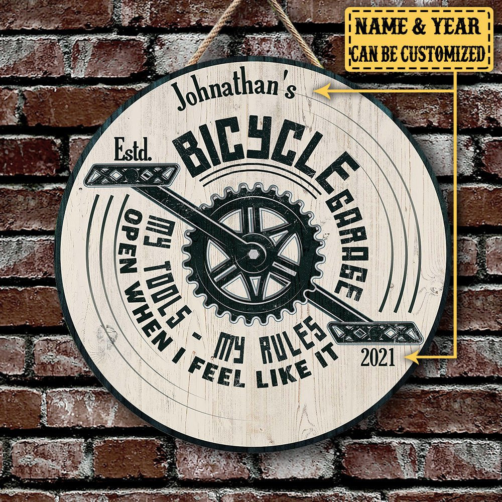 Personalized Bicycle Garage My Tools My Rules Wood Round Signwdwq eqw easdasd Personalized Bicycle Garage My Tools My Rules Wood Round Signewq wqe wqeaadk.