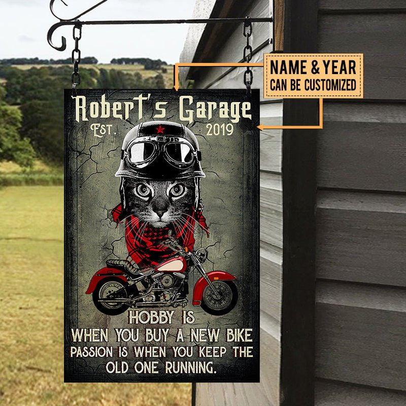 Personalized Cat Motorcycle Garage Classic Metal Sign.