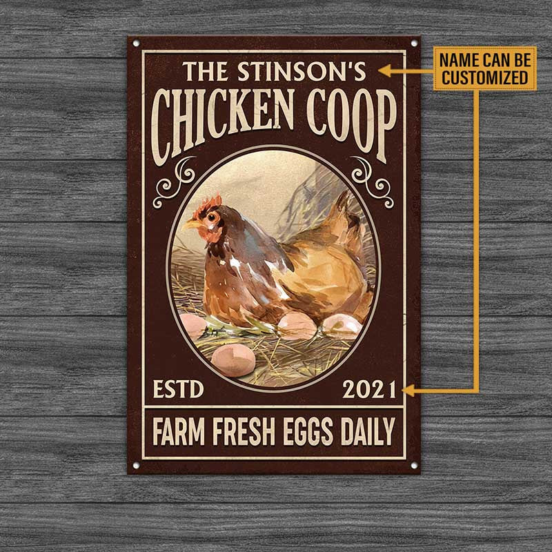 Personalized  Chicken Coop Farm Fresh Eggs Daily Metal Sign.