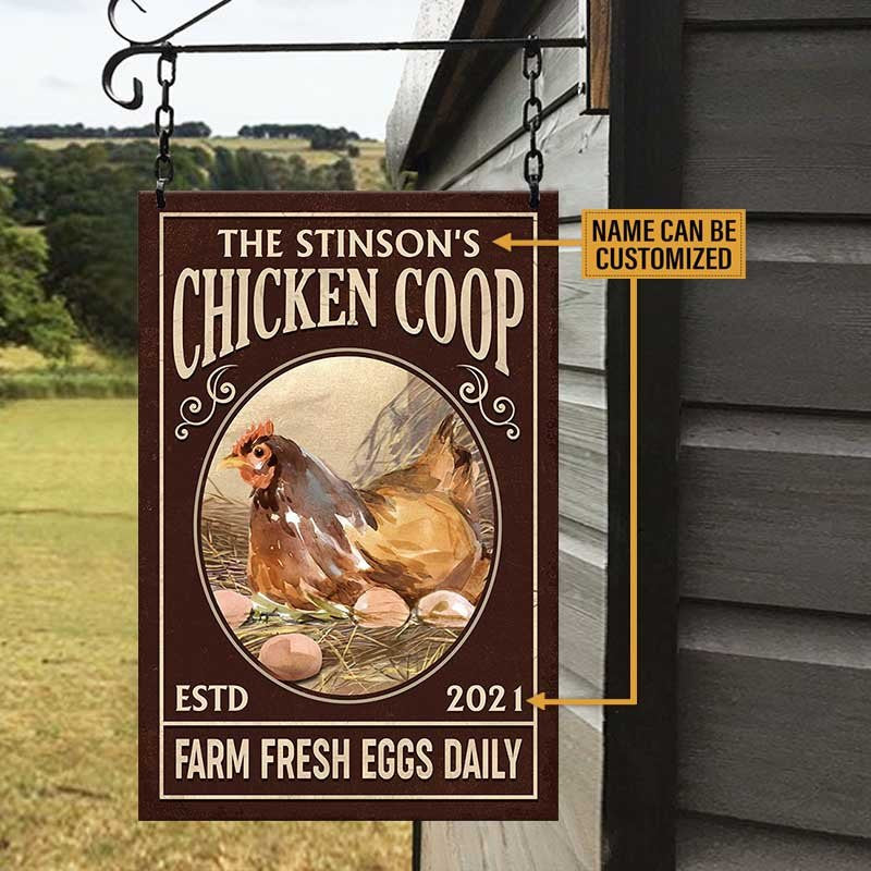Personalized  Chicken Coop Farm Fresh Eggs Daily Metal Sign.