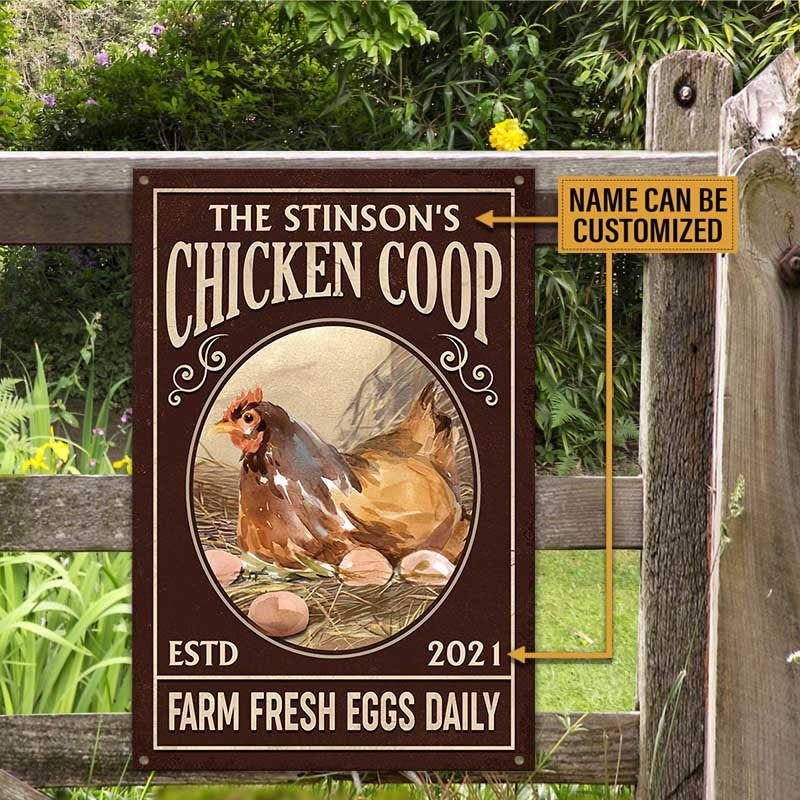 Personalized  Chicken Coop Farm Fresh Eggs Daily Metal Sign.