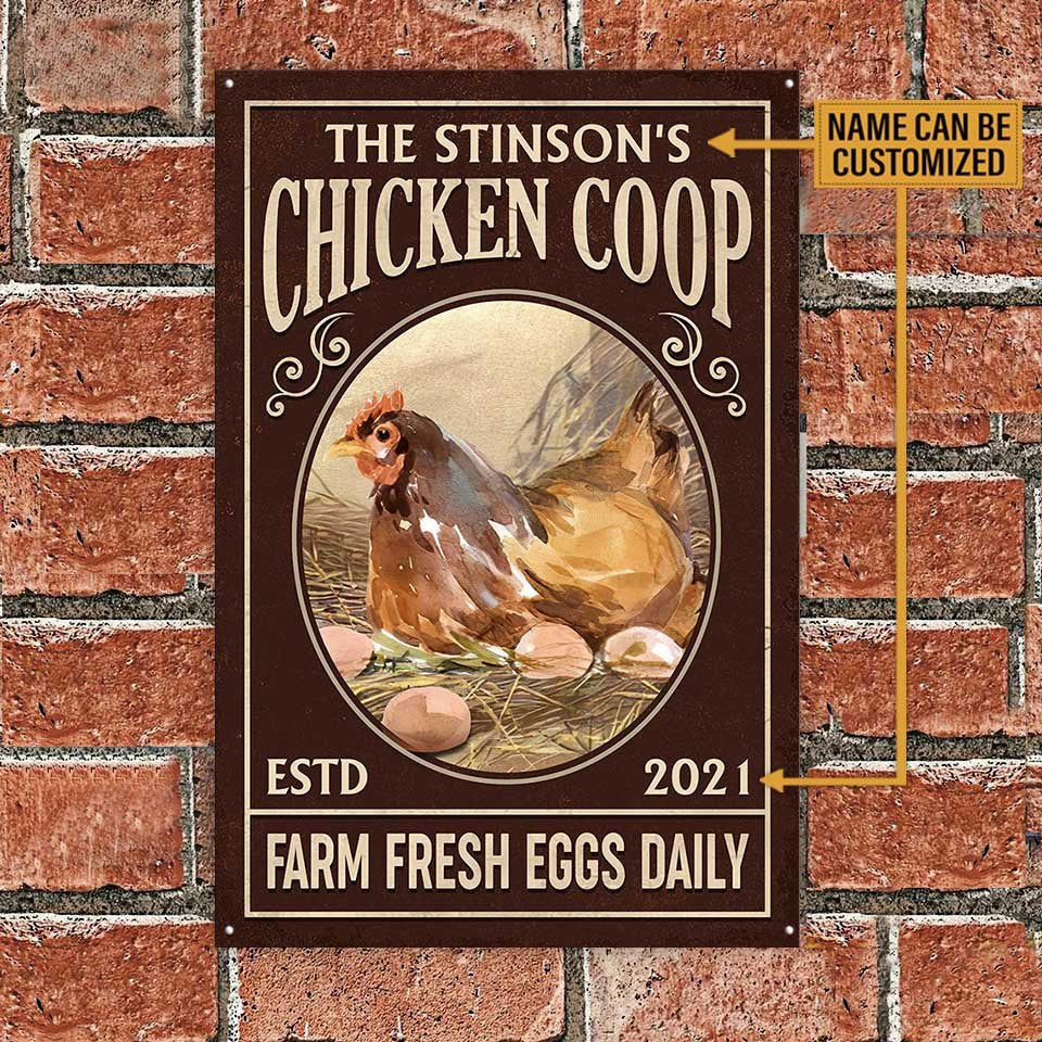 Personalized  Chicken Coop Farm Fresh Eggs Daily Metal Sign.